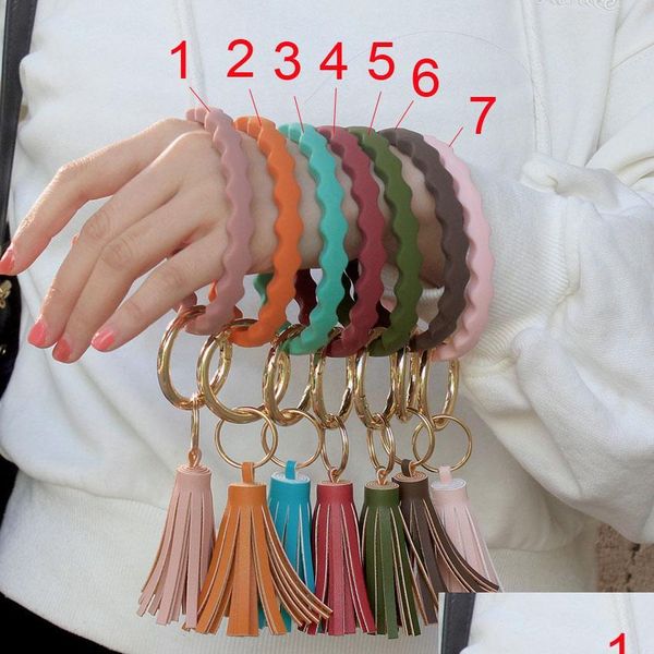 

key rings fashion monogrammed sile wristlet key rings tassel bracelets bangle keyring large circle keychain bracelet holder newdhdhiwc, Slivery;golden