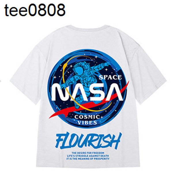 

summer astronaut printed short sleeve t-shirt men's street large hip hop oversize couple half sleeve t-shirt, White;black