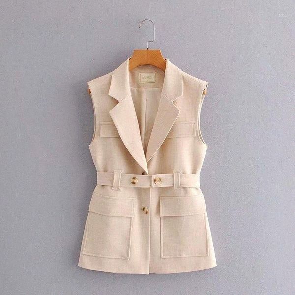 

women's jackets women's jackets 2022 korean style casual lapel sleeveless pocket with belt chic female coat harajuku fashion singl, Black;brown