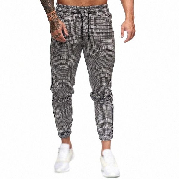 

men's pants men's pants plaid middle waist tights sports pencil trousers plus size drawstring 540n#, Black
