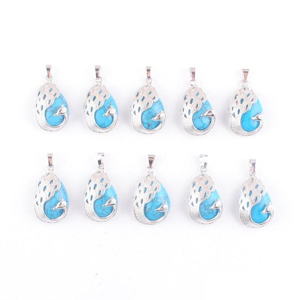 

pendant necklaces pendum pendant peacock pattern reiki natural stone blue turquoise water drop cabochon gemstone animal cha newdhdh7zx, Silver