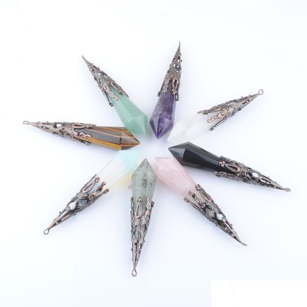 

pendant necklaces natural gemstone antique copper pendants gem stone faceted crystal pillar obsidian aventurine amethyst opa yydhhome dhejz, Silver