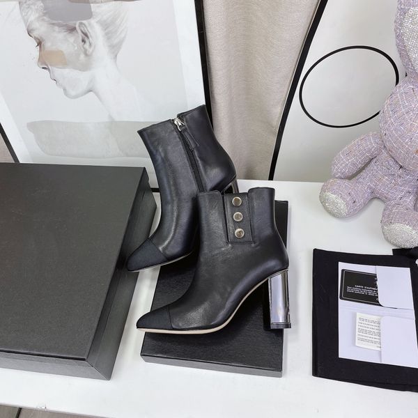 

2022 pop designer short boots spring and autumn high heels high-level harmonious versatile and elegant euro 35-40 us 4-9, Black