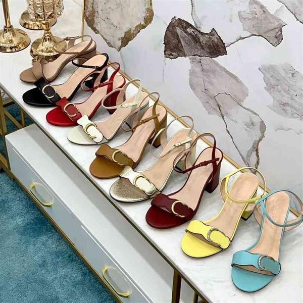 

high heel g sandals party fashion 100% leather women dance shoes classic designer woman metal belt buckle chunky women shoe size 3309j, Black