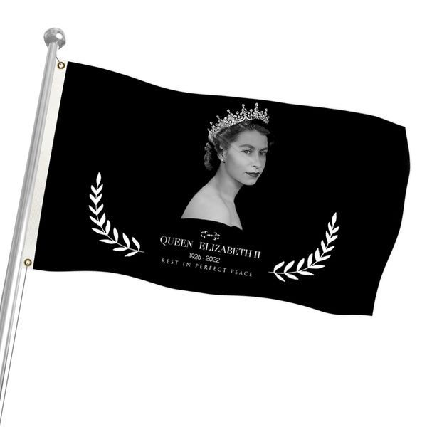 

in memoriam her majesty queen elizabeth ii flags 3x5 ft 2022 union jack flag mourning queen black banner