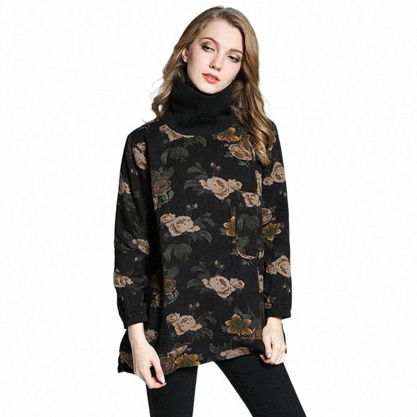 

women's blouses & shirts women's blouses & shirts 2022autumn winter fashion ladies turtleneck floral printed blouse female cotton, White