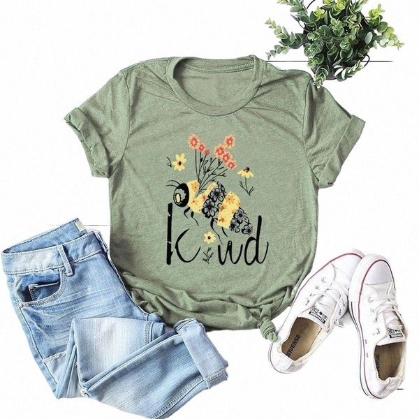 

women's t-shirt plus size s-5xl be kind beeprint 100%cotton t shirt women shirts o neck short sleeve summer women tshirt funny t shirt, White