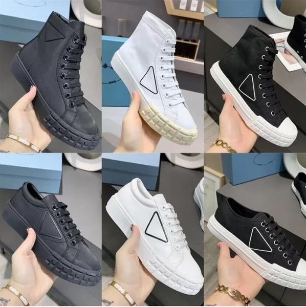 

designer re-nylon casual shoes women boots wheel cassetta flat sneakers high fabric runner trainers low-canvas shoe gabardine with box, Black