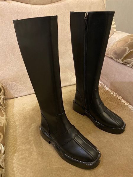 

shoes designer version pure hand 2022ss calf leather rivet high-low-boots, Black