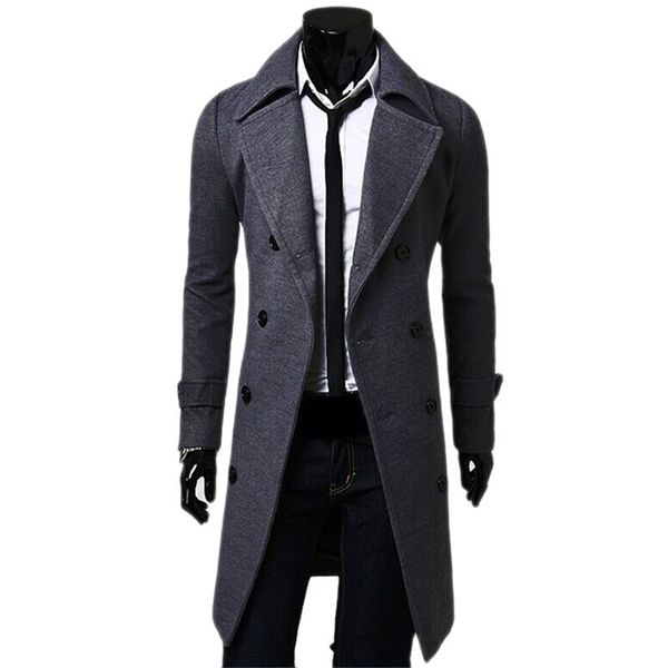 

men's trench coats fashion long brand autumn jacket selfcultivation solid color doublebreasted 220913, Tan;black