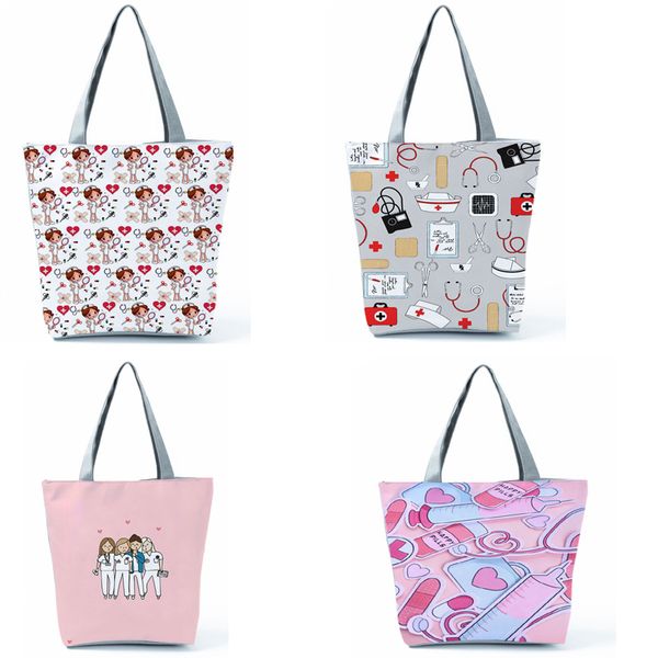 

dhl50pcs stuff sacks women polyester prints vertical section large capacity shoulder bag mix color