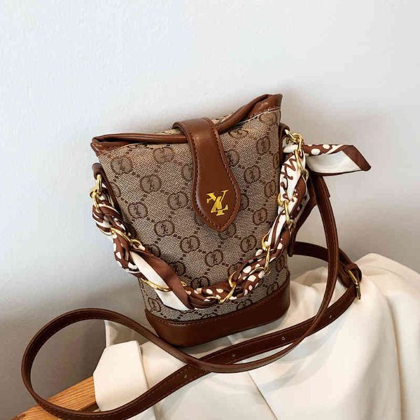 

women's bag new printed silk scarf portable bucket fashion single shoulder messenger bag women's purses outlet