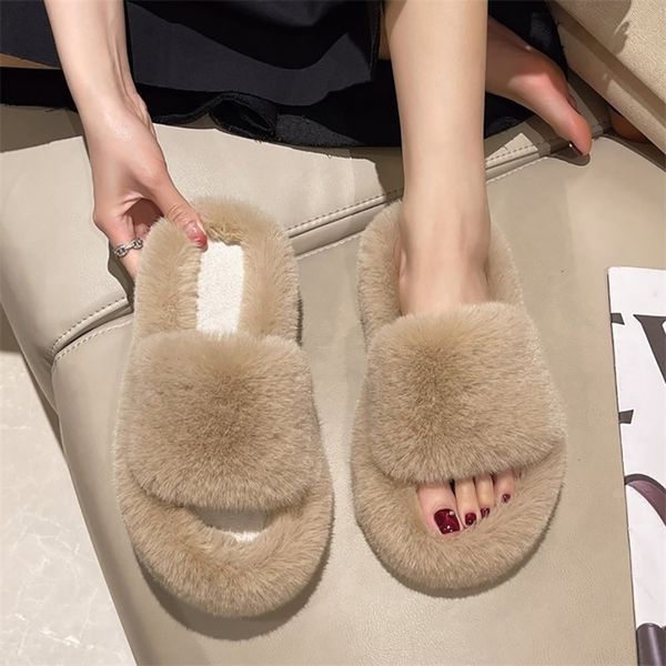 

slippers winter fur slippers woman keep warm flip flop womens fashion soft plush slippers women designer shoes indoor slides solid 220913, Black