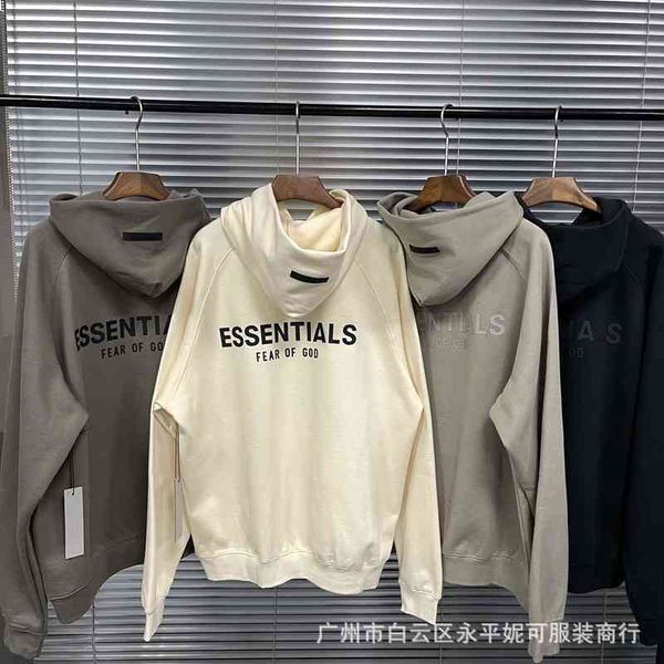 

trendy designer essentials hoodies thread double fear back pressure glue letter hoodie high street men, Black