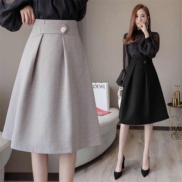 

skirts fashion korean style t for woman button autumn winter vintage solid work wear lady office business 220913, Black