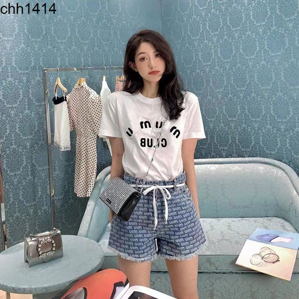 

correct version miu home wash full printed letters elastic pants lanyard denim shorts women summer, White;black