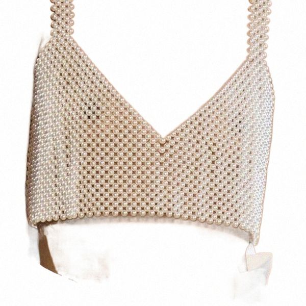 

women's tanks & camis women's tanks & camis imcute y2k high street deep v neck pearl slim vest women fashion crop ladies white sle