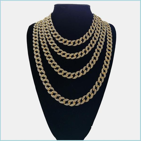 

chains iced out bling rhinestone golden finish miami cuban link chain necklace mens hip hop jewelry 16 18 20 24 inch drop newdhdhwsa, Silver