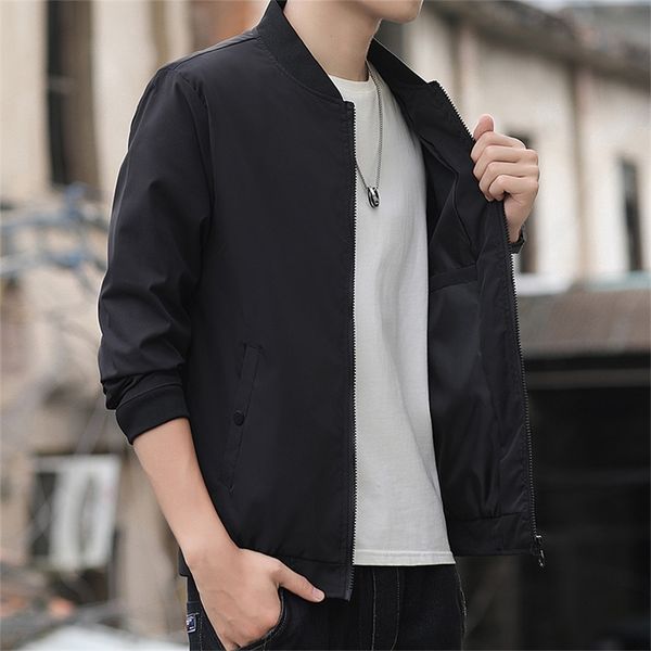 

men's trench coats mens jackets spring autumn bomber zipper casual jackets fashion solid color male outwear baseball collar men brand, Tan;black