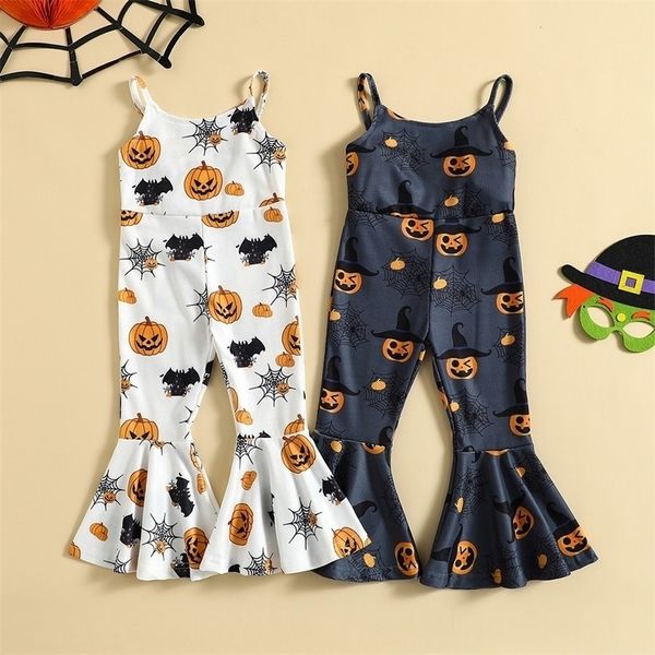 

rompers 0623 lioraitiin 05years toddler boy girl halloween jumpsuit sleeveless spaghetti straps high waist flared hem bodysuit 220913, Blue