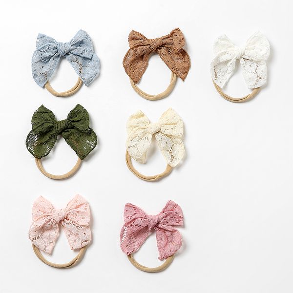 

new fable nylon headbands girls lace hair bow headband baby lace embroidery elastic hairband clips pins, Slivery;white