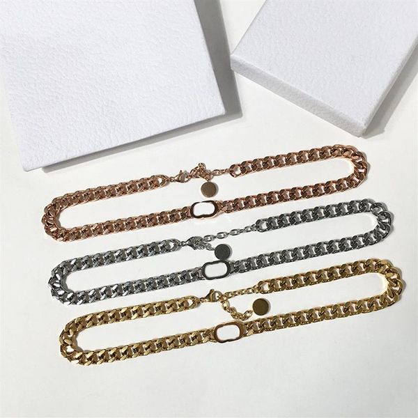 

selling fashion trend necklace three style fashion necklace couple punk style titanium steel d letter chain necklace307k, Golden;silver