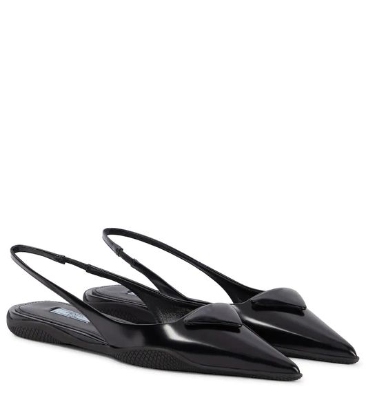 

designer slingbacks women dress shoes luxury triangle logo brushed leather slingback ballerinas eu35-40 with box dresses wedding party, Black