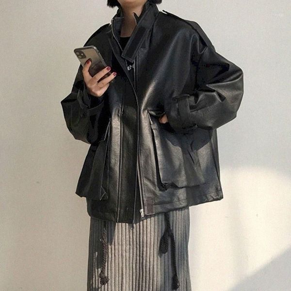 

women's jackets women's jackets leather jacket women motorcycle windbreaker cardigan coat spring autumn korean chic black stand co, Black;brown