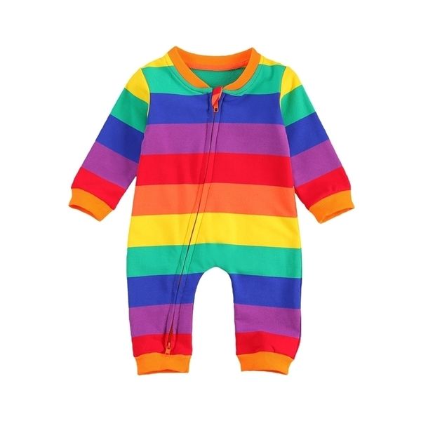 

rompers citgeett autumn 024m infant baby girls boys rainbow color striped long sleeve zipper romper outfit spring clothes 220913, Blue