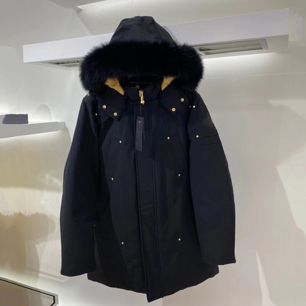 

designer luxury mens down jacket canada north winter hooded coat real fox collar thicken warm moose jackets men women golden scissors clothi, Black