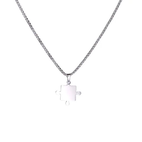 

designer lover paired puzzle pendant necklaces for women men fashion stainless steel couple necklace friendship jewelry gifts 1 pair, Silver