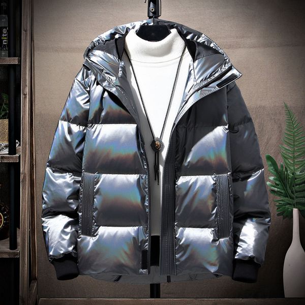 

winter outdoor leisure sports down jacket white duck windbreak mens parkas jackets collar hat keep warm sequins fashion plus size coat cold, Black