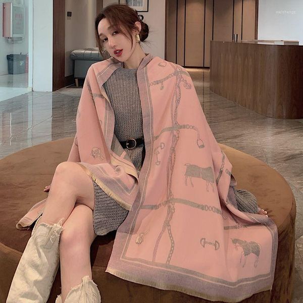 

horse scarves cashmere 2023 print high scarf quality women warm fashion winter elegant shawl pashmina wholesale tj7q, Blue;gray