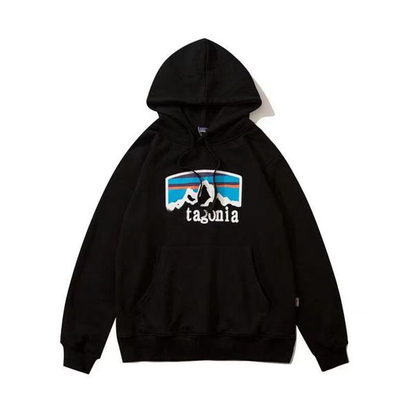 

men's hoodies tide brand snow mountain print terry hooded sweater men's casual sports hoodie, Black