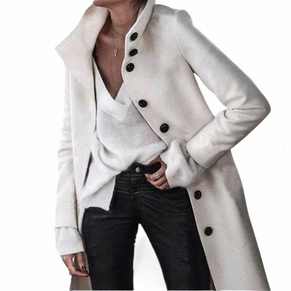 

women's wool & blends women's wool & blends women autumn winter woollen coats long sleeve turn-down collar outwear jackets warm fa, Black