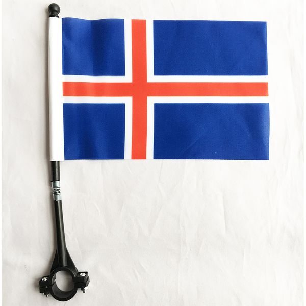 

iceland bike flag 14x21 cm polyester waterproof icelandic bicycle safety flags with black plastic stick and base