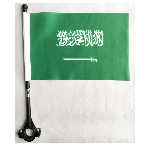 

saudi arabia bike flag 14x21 cm polyester waterproof saudi arabian bicycle safety flags with black plastic stick and base