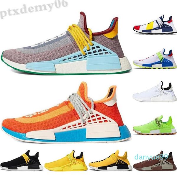 

pharrell williams human race hu trail mens shoes fashion primeknit orange yellow pink glow red white womens designer sneakers 36-47 wk02924, Black;brown
