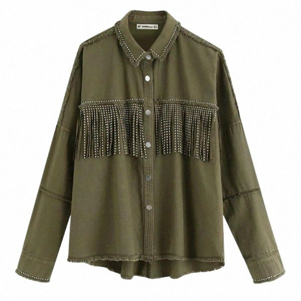 

women's jackets women's jackets autumn tassels denim jacket women loose army green button coat woman jeans irregular hem for femal, Black;brown