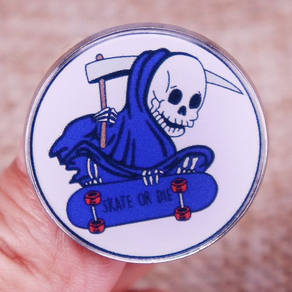 

skate or death skateboard brooch badge backpack lapel pin accessories gift, Blue