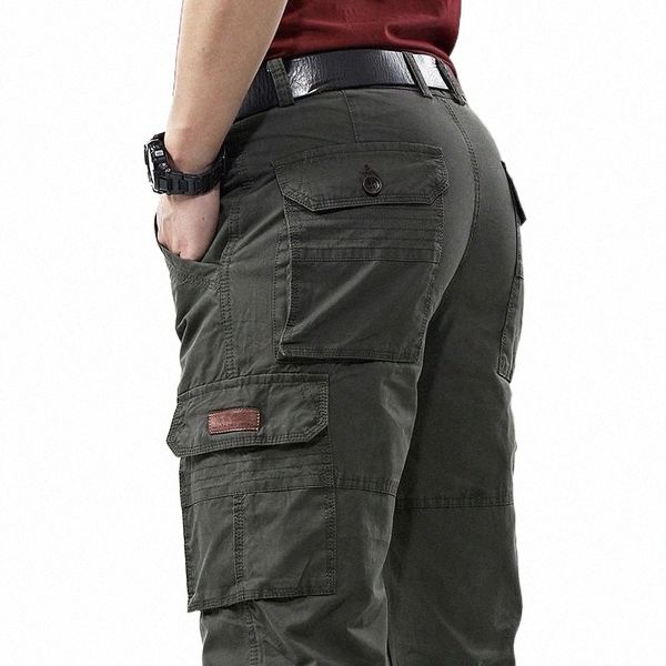 

men's pants men's pants military army cargo outdoor cotton joggers baggy denim male multi-pockets casual overalls long trousers c8, Black