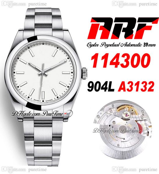 

arf 39mm 114300 sh3132 automatic mens watch polished bezel white dial stick markers 904l steel oystersteel bracelet super edition same serie, Slivery;brown