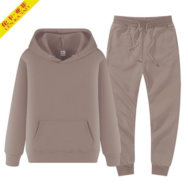 

men's tracksuits tracksuit winter fleece male hoodies pants sets brown black fashion jogger sportswear undefined clothing 220913, Gray