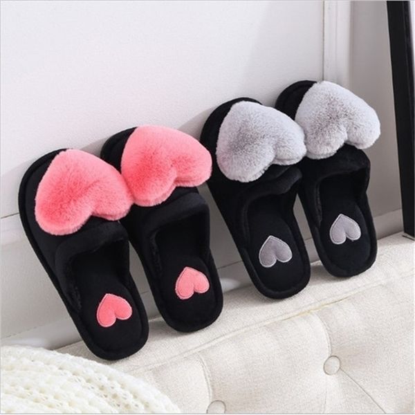 

slippers women winter heart shoes woman slides plush home ladies indoor house warm fur 220913, Black