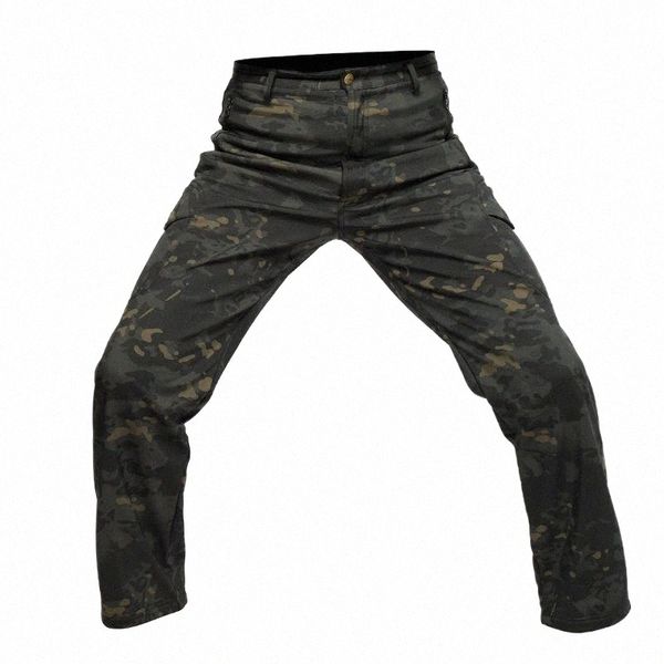 

men's pants men's pants tactical cargo camouflage military fleece army combat trousers waterproof windcheater softshell l1jb#, Black
