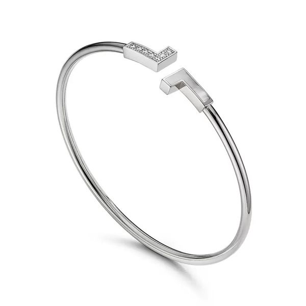 

925 silver women cuff double "t" wristband bangle fritillaria women's bracelet 17cm open designer bracelets adjustment origin, White