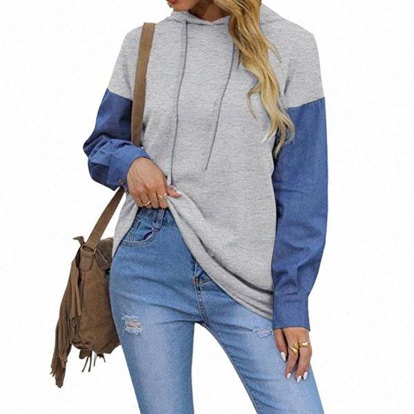 

women's hoodies & sweatshirts women's hoodies & sweatshirts streetwear women color matching long sleeve blouse hooded pocket pullo, Black