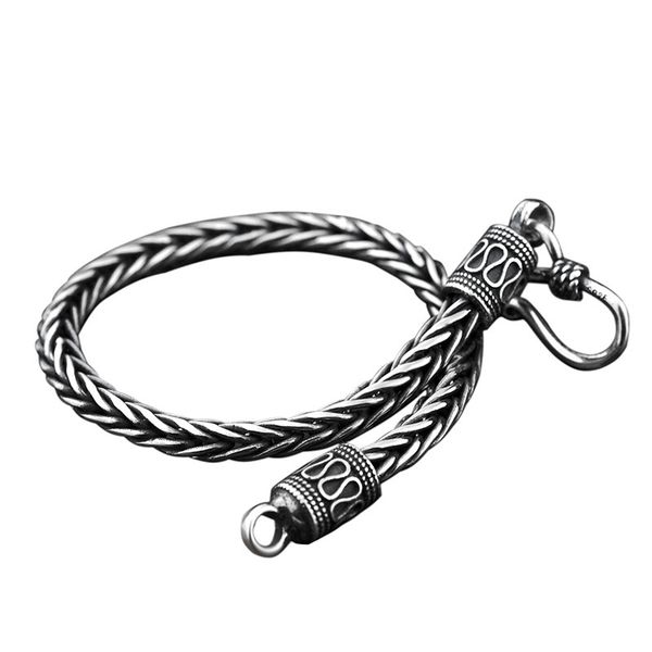 

retro link s925 sterling silver braided keel bracelet for men handsome and versatile handmade hemp rope chain with s buckle, Black