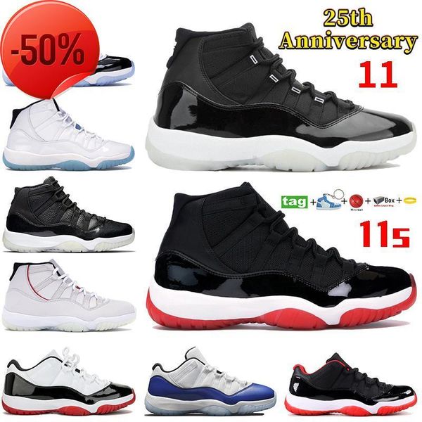

new high 25th anniversary 11s 11 basketball shoes concord 45 legend blue space jam sneakers low idnight navy white bred mens womens trainers, Black