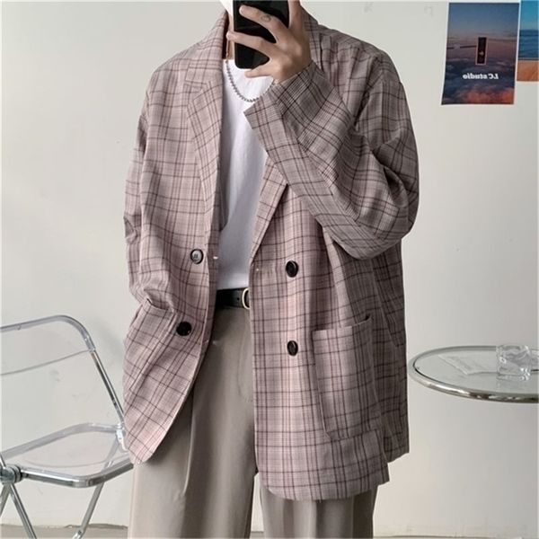 

men's suits blazers privathinker spring men blazer basic plaid korean suit casual oversized fashion male jacket vintage coat clothes 22, White;black